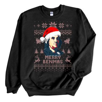 Black Sweatshirt Benjamin Franklin Merry Benmas Ugly Christmas Sweater