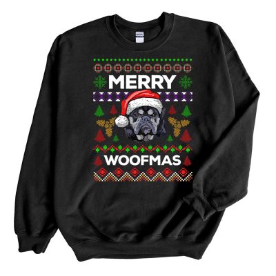 Black Sweatshirt Bulldog Merry Woofmas Ugly Christmas Sweater