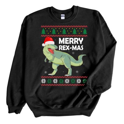 Black Sweatshirt Christmas Merry RexMas Dinosaur Ugly Christmas Sweater