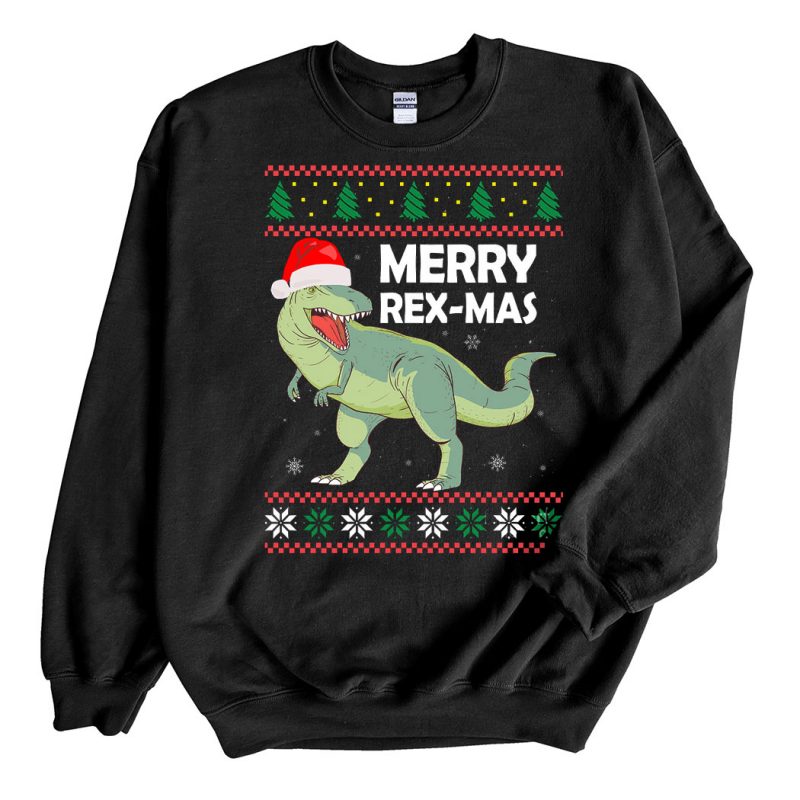 Black Sweatshirt Christmas Merry RexMas Dinosaur Ugly Christmas Sweater
