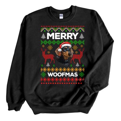 Black Sweatshirt Daschund Dog Merry Woofmas Ugly Christmas Sweater