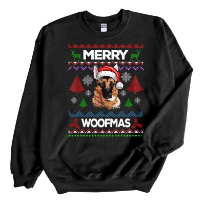 Black Sweatshirt German Shepherd Merry Woofmas Ugly Christmas Sweater