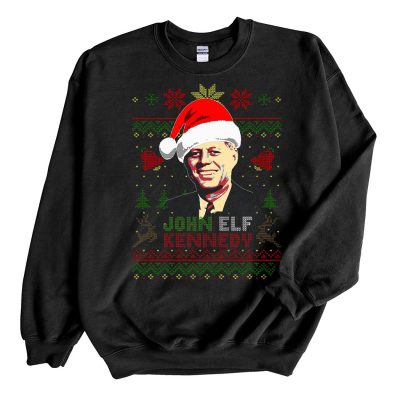Black Sweatshirt John Elf Kennedy Ugly Christmas Sweater