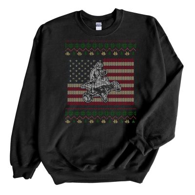 Black Sweatshirt Quadbiker American Flag ATV Ugly Christmas Sweater