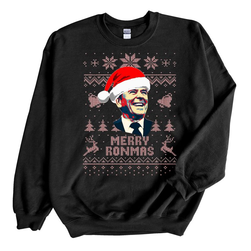 Black Sweatshirt Ronald Reagan Merry Ronmas Ugly Christmas Sweater