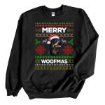 Black Sweatshirt Rottweiler Dog Merry Woofmas Ugly Christmas Sweater