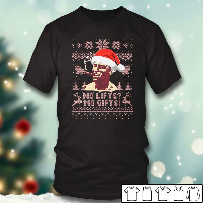 Black T shirt Arnold Schwarzenegger No Lifts No Gifts Ugly Christmas Sweater