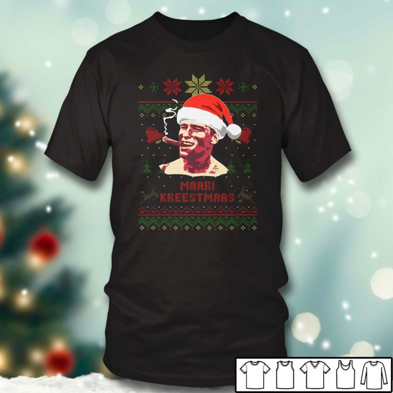 Black T shirt Arnold Schwarzenegger maari Kreestmaas Ugly Christmas Sweater