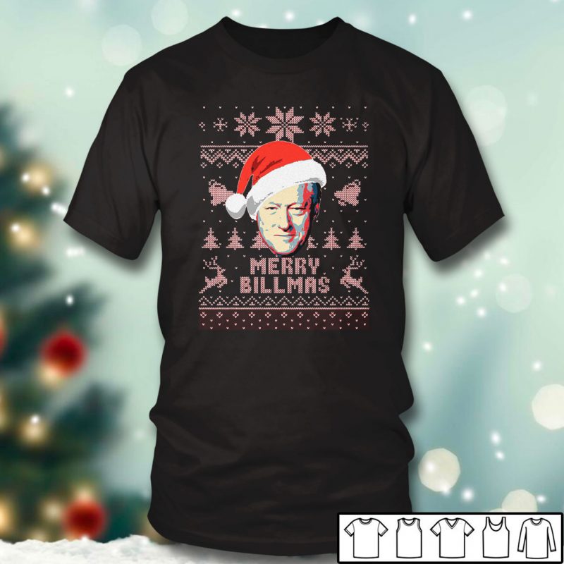 Black T shirt Bill Clinton Merry Billmas Ugly Christmas Sweater