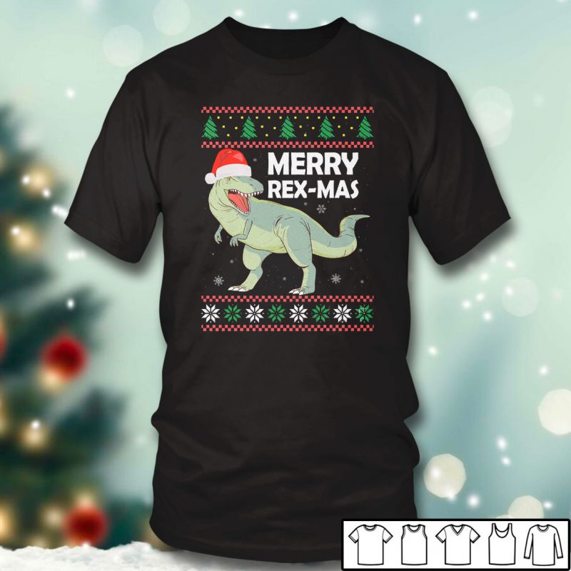 Black T shirt Christmas Merry RexMas Dinosaur Ugly Christmas Sweater