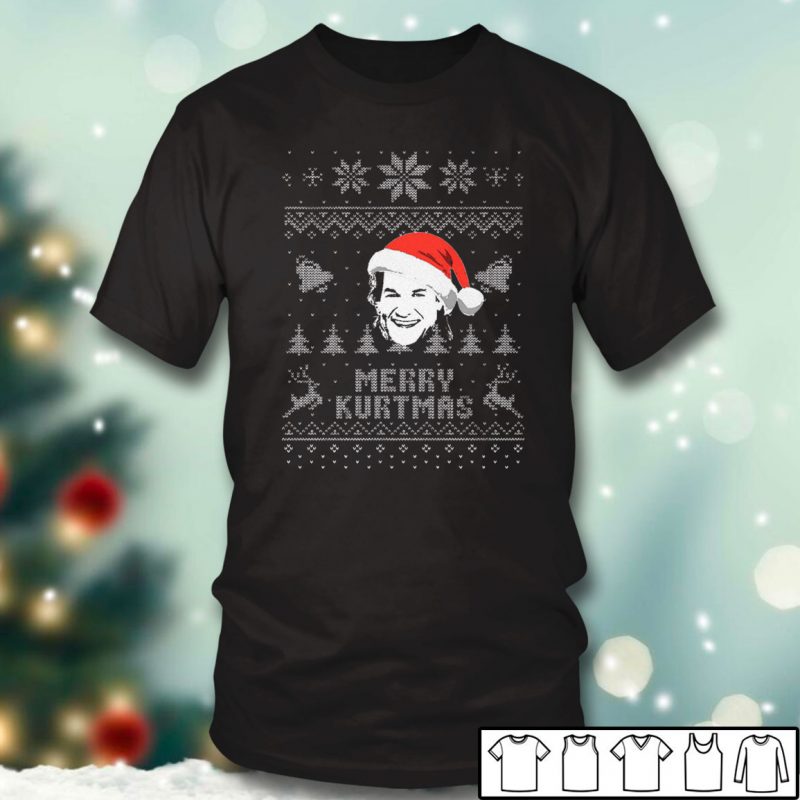 Black T shirt Kurt Russell Merry Kurtmas Ugly Christmas Sweater