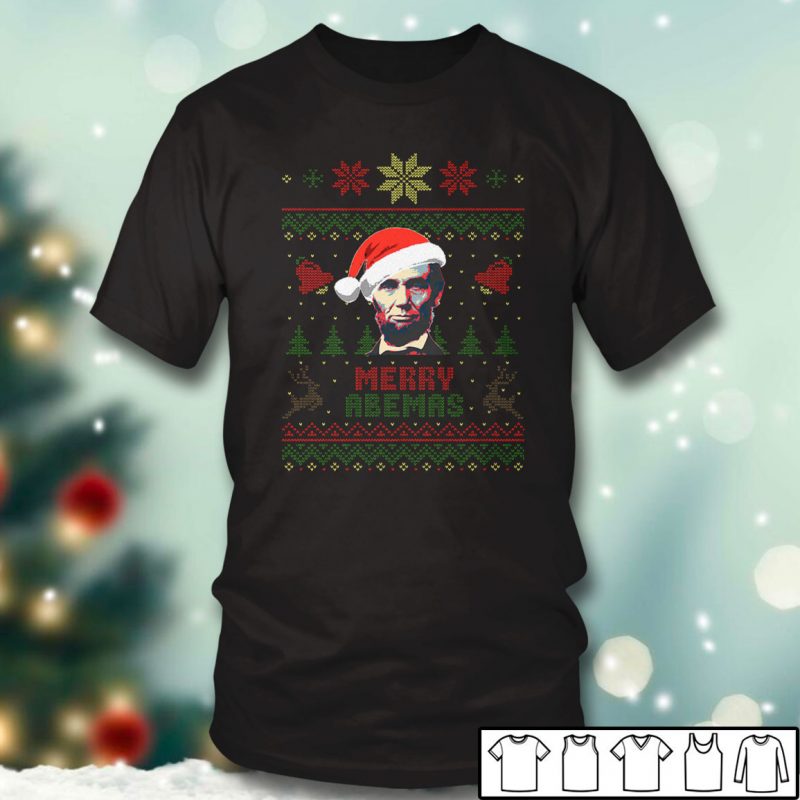 Black T shirt Merry Abemas Abraham Lincoln Ugly Christmas Sweater