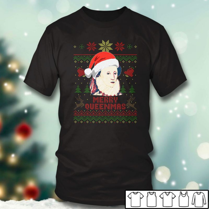 Black T shirt Merry Queenmas 2021 Queen Elizabeth Ugly Christmas Sweater