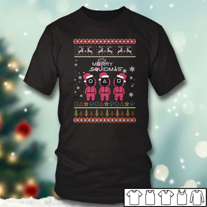 Black T shirt Merry Squidmas Ugly Christmas Sweater