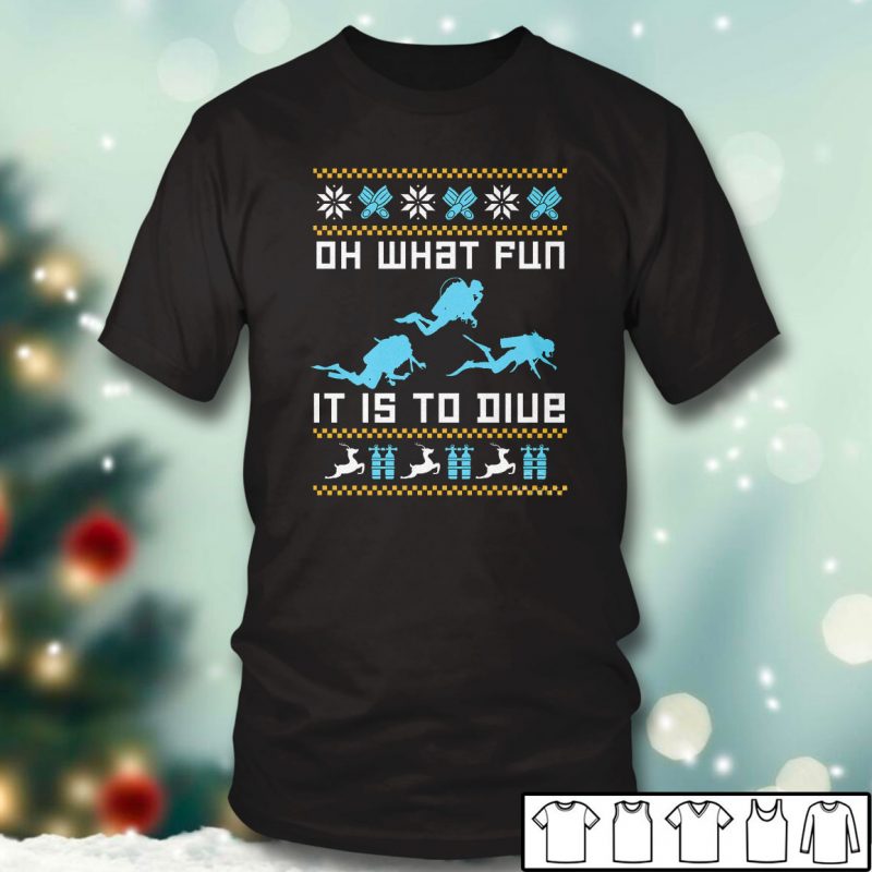 Black T shirt Oh What Fun It Is To Dive Ugly Christmas Sweater