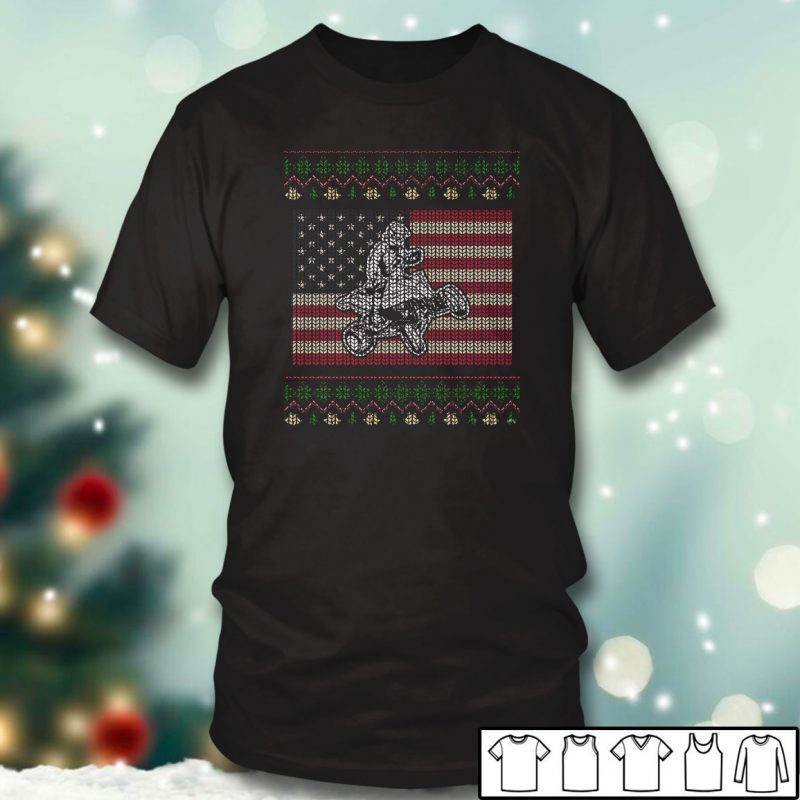 Black T shirt Quadbiker American Flag ATV Ugly Christmas Sweater
