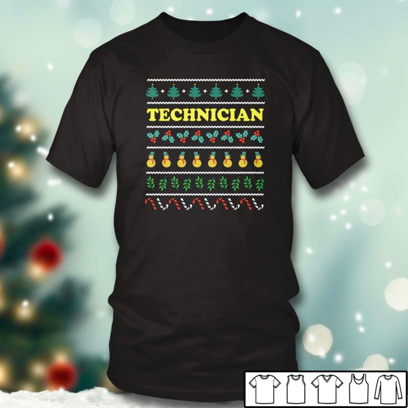 Black T shirt Technician Knit Ugly Christmas Sweater