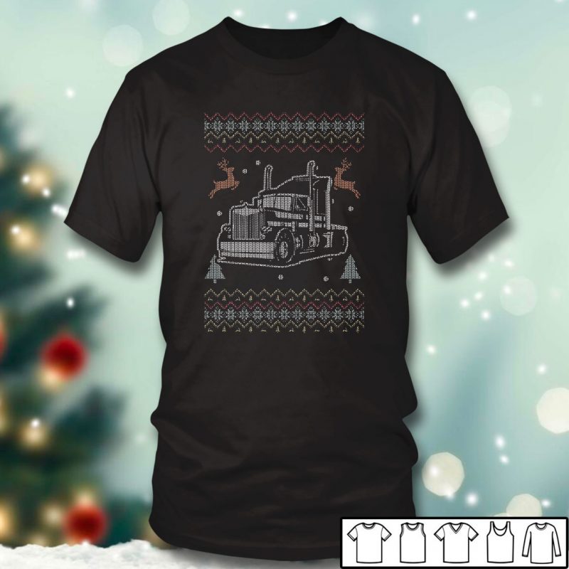 Black T shirt Truck Driver Ugly Christmas Sweater
