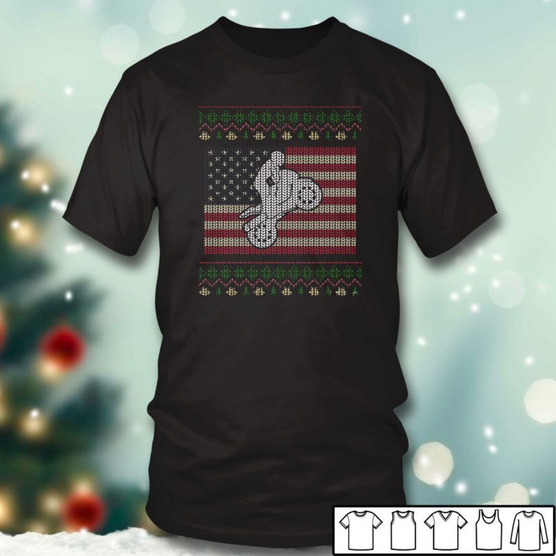 Black T shirt USA Flag Motorcycle Biker Ugly Christmas Sweater