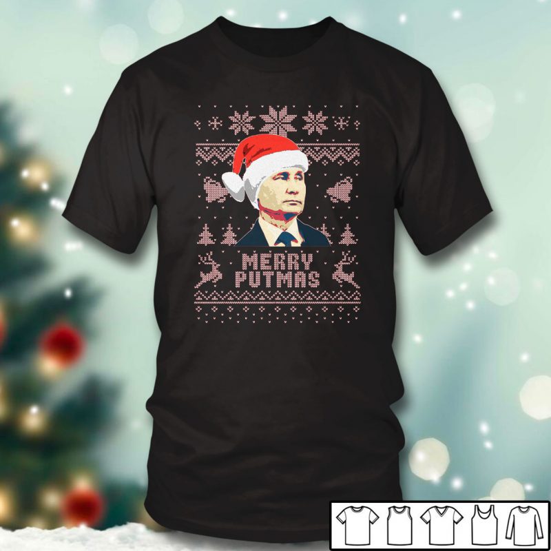 Black T shirt Vladimir Putin Merry Putmas Ugly Christmas Sweater