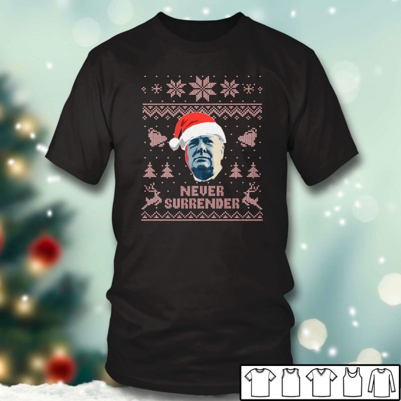 Black T shirt Winston Churchill Never Surrender Ugly Christmas Sweater