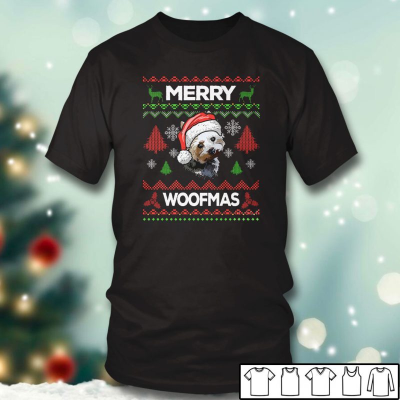 Black T shirt Yorkshire Terrier Merry Woofmas Ugly Christmas Sweater