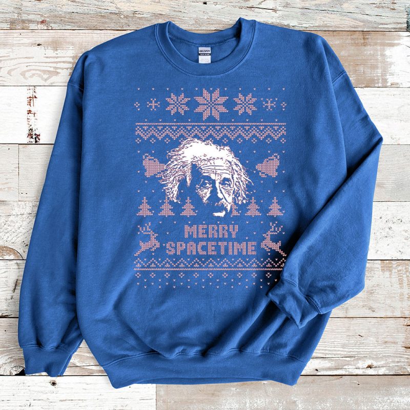 Blue Sweatshirt Albert Einstein Merry Spacetime Ugly Christmas Sweater