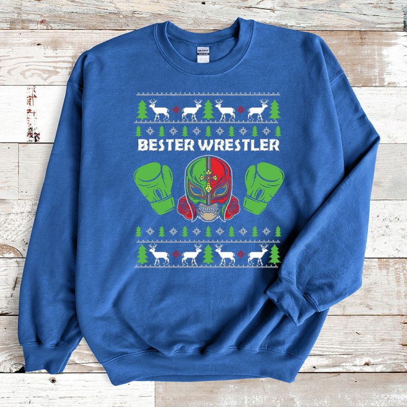 Blue Sweatshirt Bester Wrestler Ugly Christmas Sweater