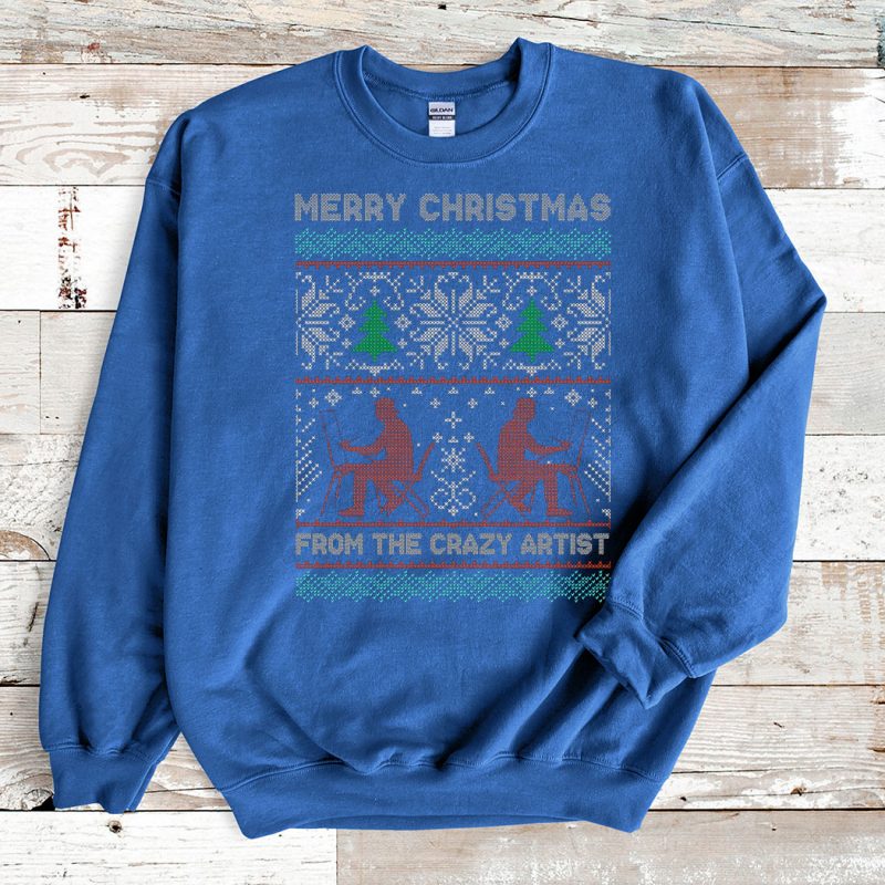 Blue Sweatshirt From The Crazy Artist Ugly Christmas Sweater
