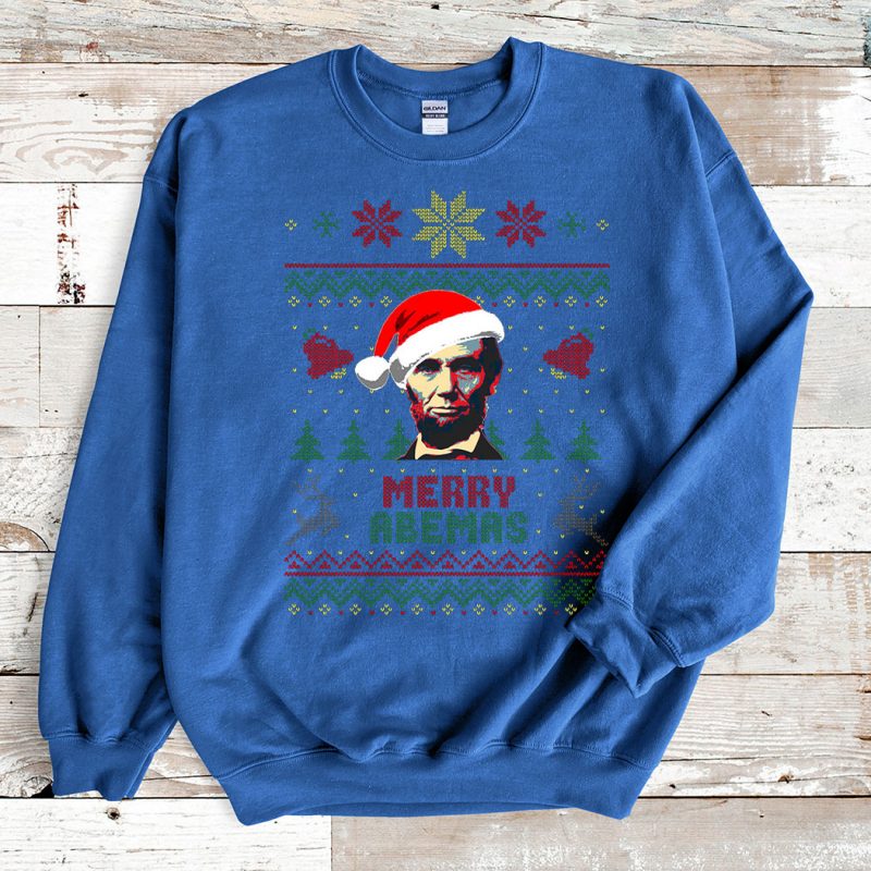 Blue Sweatshirt Merry Abemas Abraham Lincoln Ugly Christmas Sweater