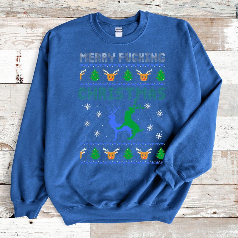 Blue Sweatshirt Merry Fucking Christmas Deer Ugly Christmas sweater