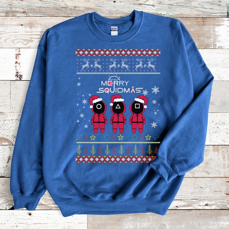 Blue Sweatshirt Merry Squidmas Ugly Christmas Sweater