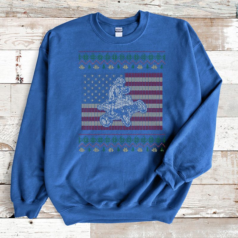 Blue Sweatshirt Quadbiker American Flag ATV Ugly Christmas Sweater