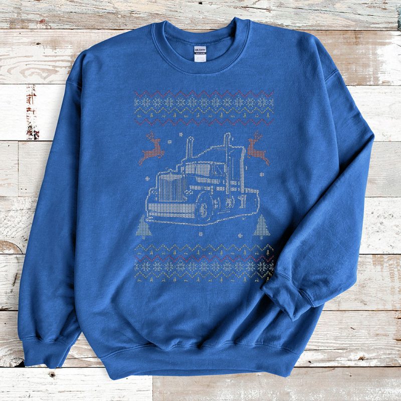 Blue Sweatshirt Truck Driver Ugly Christmas Sweater