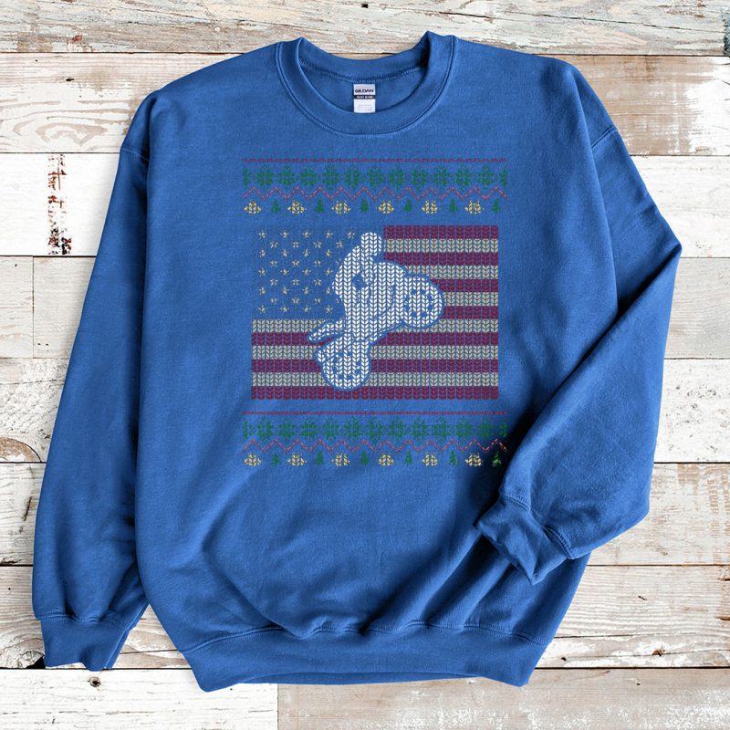 Blue Sweatshirt USA Flag Motorcycle Biker Ugly Christmas Sweater