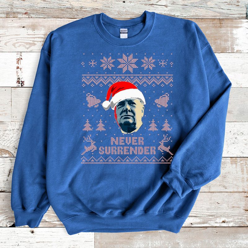Blue Sweatshirt Winston Churchill Never Surrender Ugly Christmas Sweater