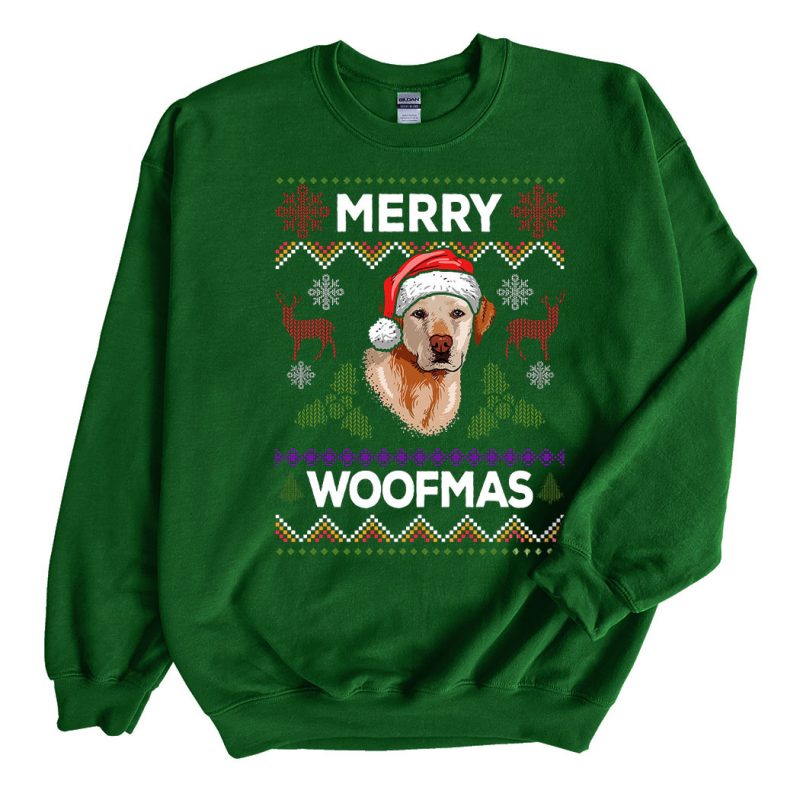 Green Sweatshirt Labrador Retriever Merry Woofmas Ugly Christmas Sweater