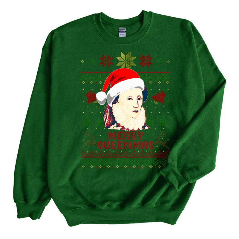 Green Sweatshirt Merry Queenmas 2021 Queen Elizabeth Ugly Christmas Sweater