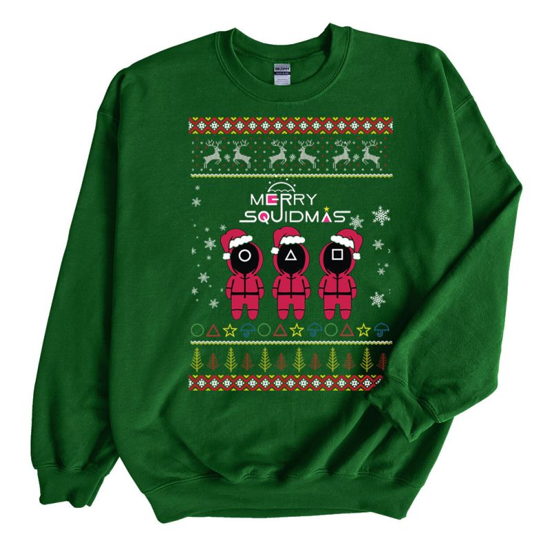 Green Sweatshirt Merry Squidmas Ugly Christmas Sweater