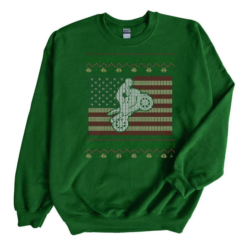 Green Sweatshirt USA Flag Motorcycle Biker Ugly Christmas Sweater