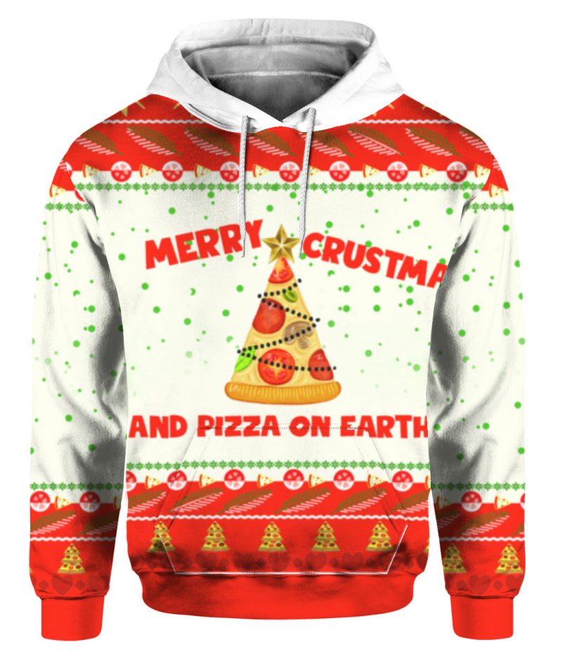 Merry Crustmas and pizza on earth Christmas sweater 3