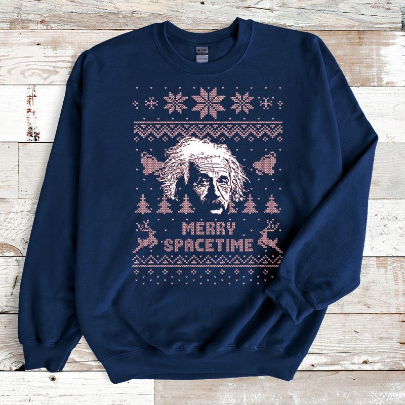 Navy Sweatshirt Albert Einstein Merry Spacetime Ugly Christmas Sweater