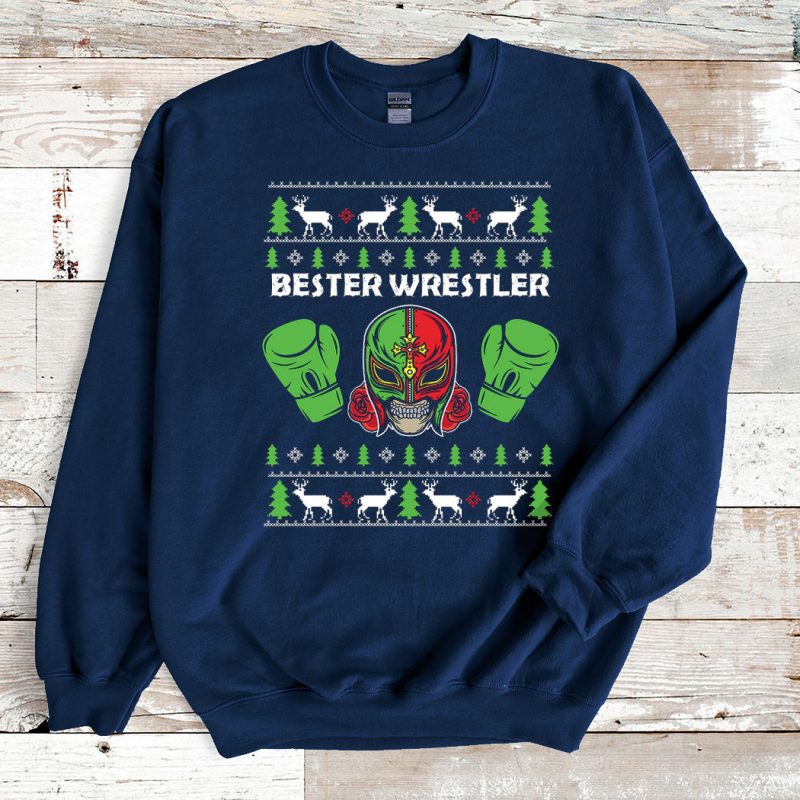 Navy Sweatshirt Bester Wrestler Ugly Christmas Sweater