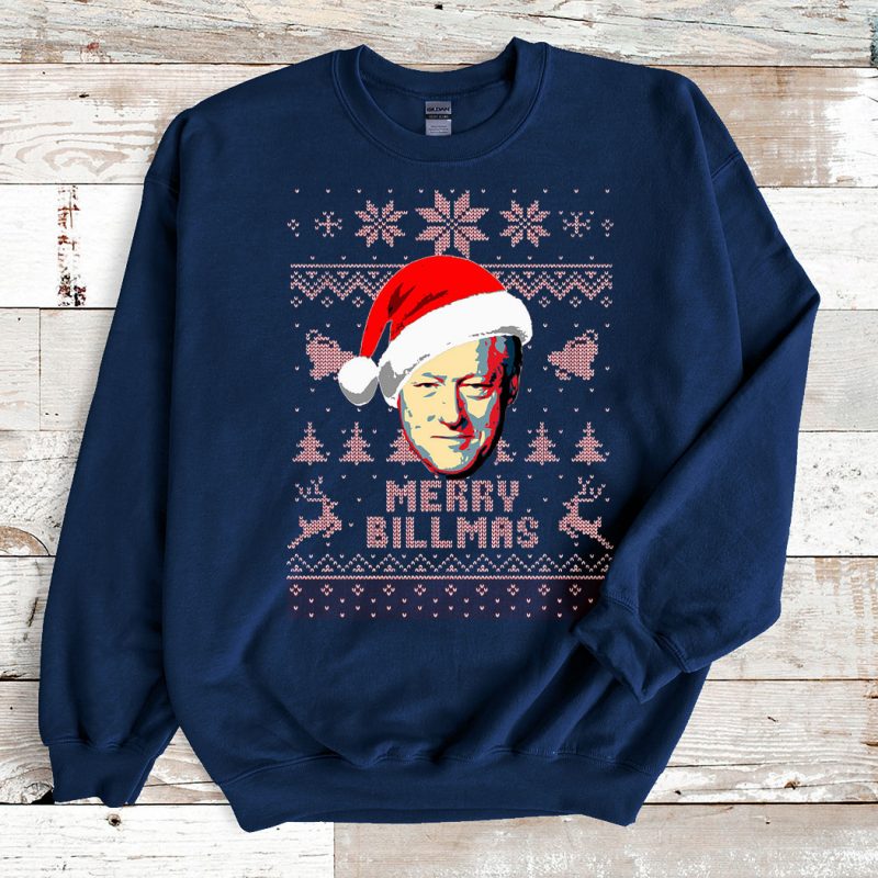 Navy Sweatshirt Bill Clinton Merry Billmas Ugly Christmas Sweater