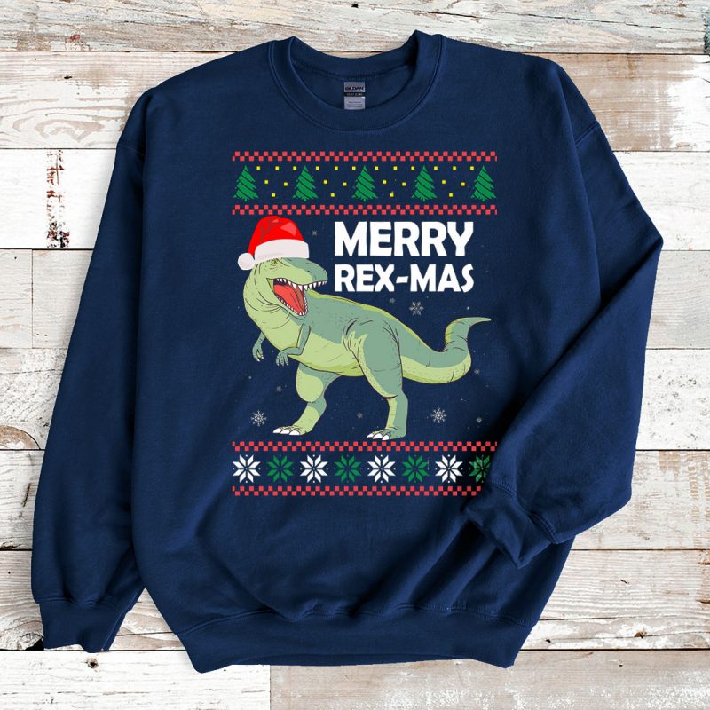 Navy Sweatshirt Christmas Merry RexMas Dinosaur Ugly Christmas Sweater