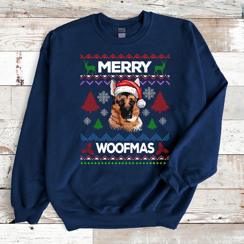 Navy Sweatshirt German Shepherd Merry Woofmas Ugly Christmas Sweater
