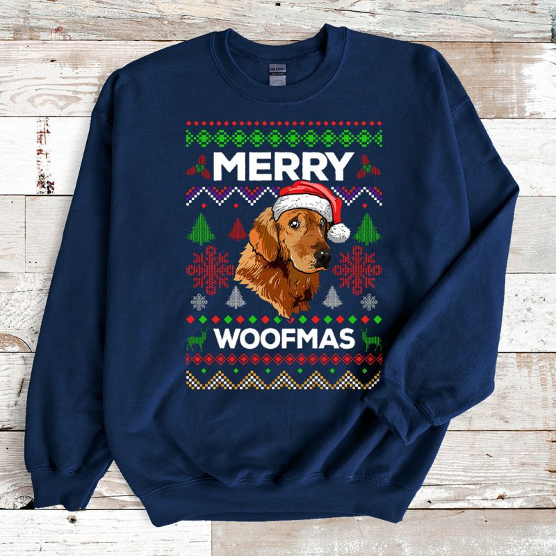 Navy Sweatshirt Golden Retriever Merry Woofmas Ugly Christmas Sweater