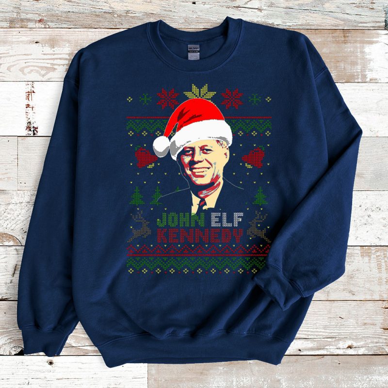 Navy Sweatshirt John Elf Kennedy Ugly Christmas Sweater