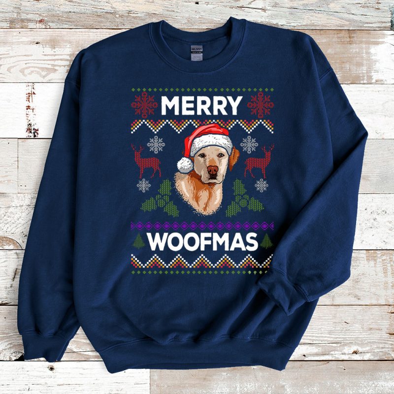Navy Sweatshirt Labrador Retriever Merry Woofmas Ugly Christmas Sweater