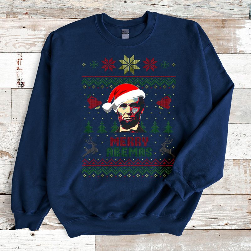 Navy Sweatshirt Merry Abemas Abraham Lincoln Ugly Christmas Sweater
